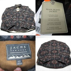 JACHS Shirt‎ Jacket Mens XXL Black Aztec Sherpa Lined Heavyweight Wool Blend NEW